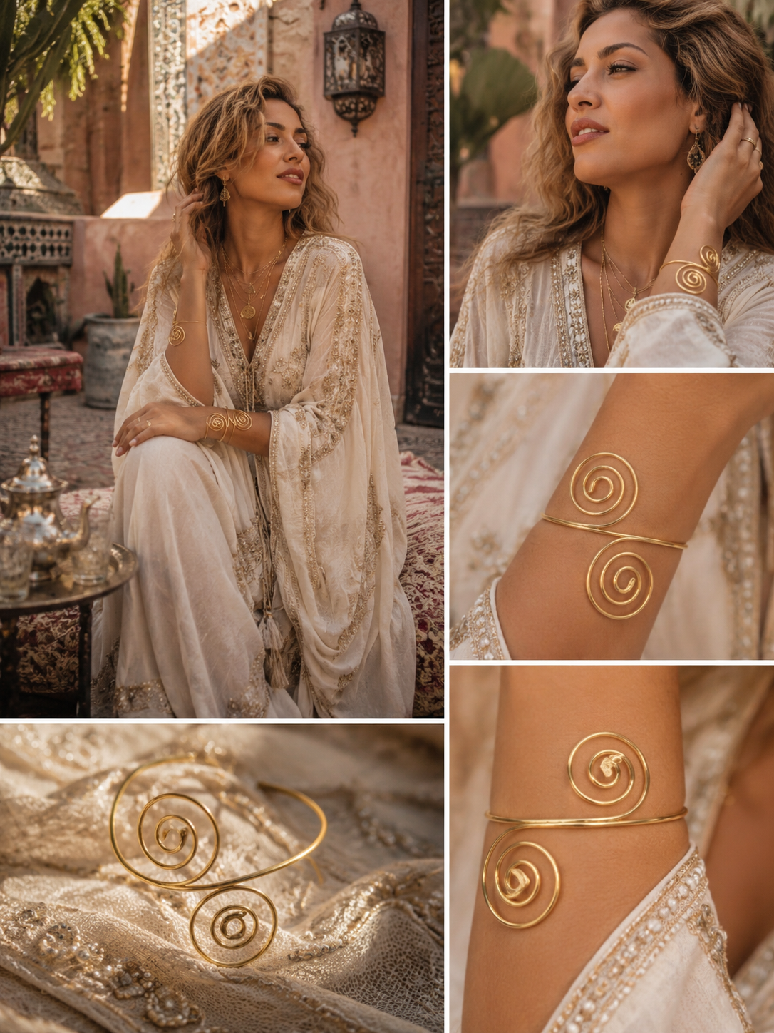 Brazalete Espiral San Rubí – Acero Inoxidable Dorado | Estilo Boho Ibiza