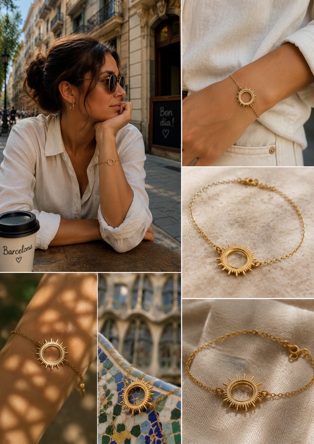 Pulsera luna de cadena de acero para mujer| edición Teresa -luna, corazón y sol