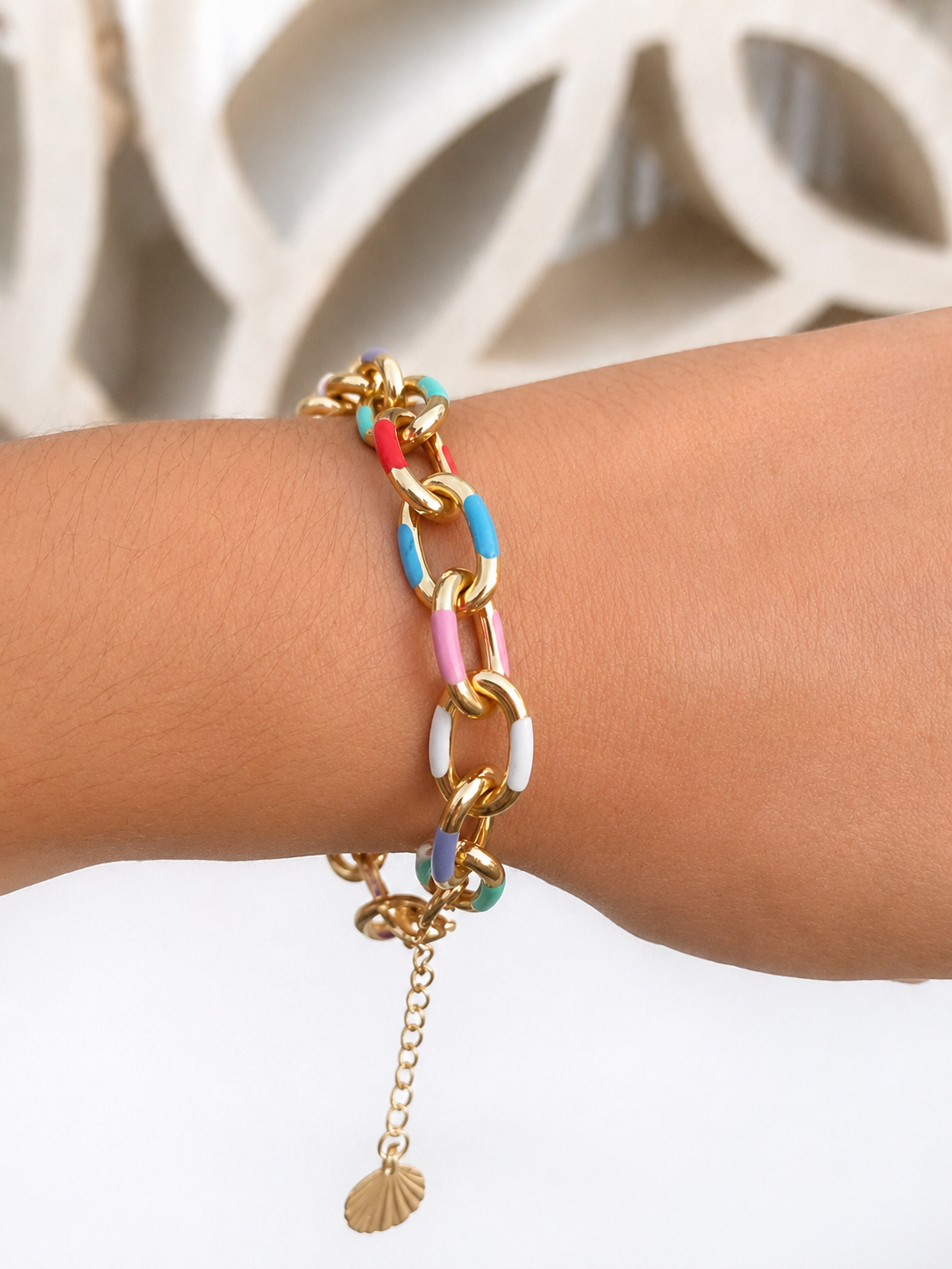 Pulsera Unisex de Eslabones Cubanos Multicolor Chapada en Oro de 18K | Pulsera Mediterránea Boho de Lujo | Edición Susana Maria