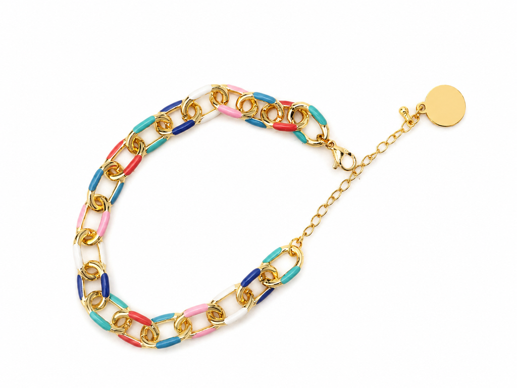 Pulsera Unisex de Eslabones Cubanos Multicolor Chapada en Oro de 18K | Pulsera Mediterránea Boho de Lujo | Edición Susana Maria