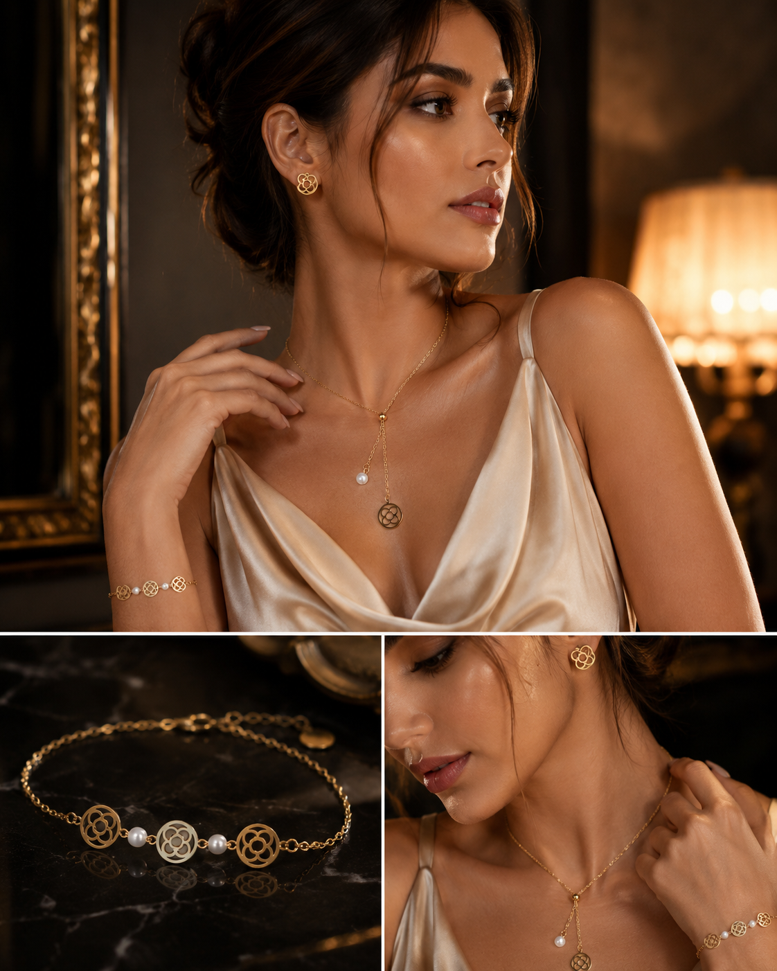 Conjunto Flor de Barcelona Dorado (Conjunto de joyas San Gervasi )