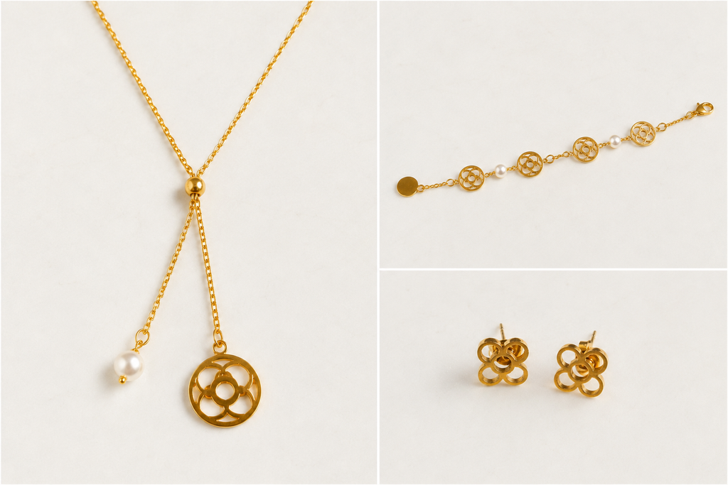 Conjunto Flor de Barcelona Dorado (Conjunto de joyas San Gervasi )