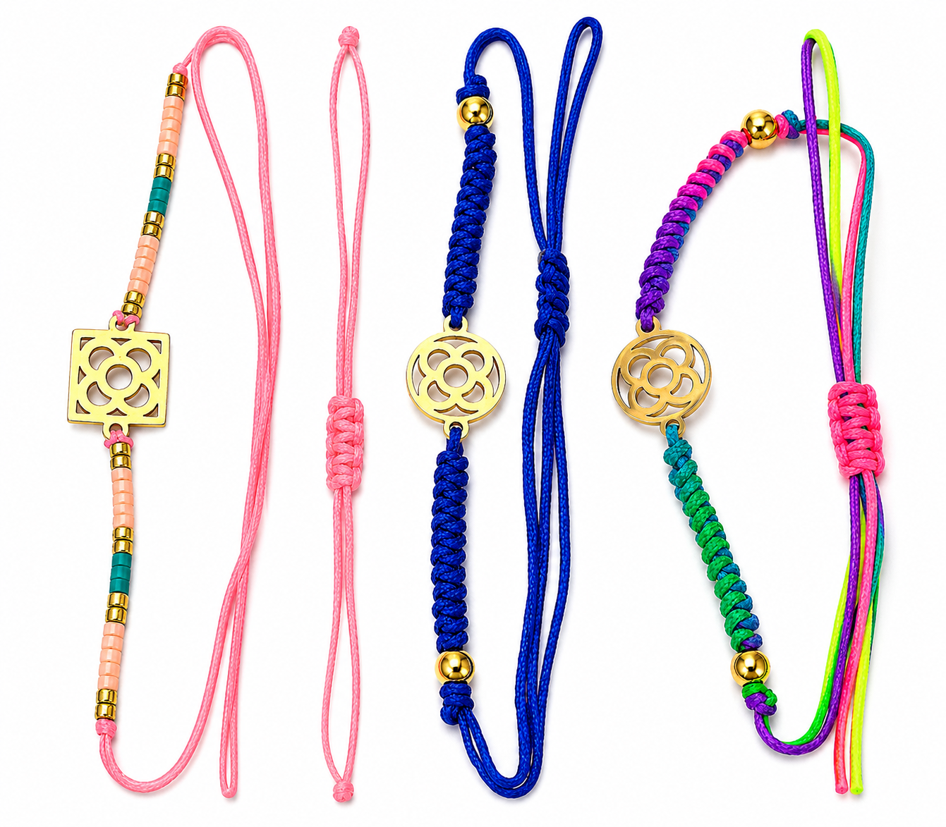 Set de 3 Pulseras Ajustables Flor de Barcelona – Amistad |Colección Valeria