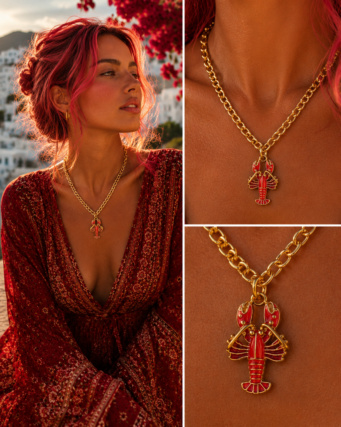 Collar Langosta Colección Salvador – Cadena Gruesa Dorada con Colgante Esmaltado