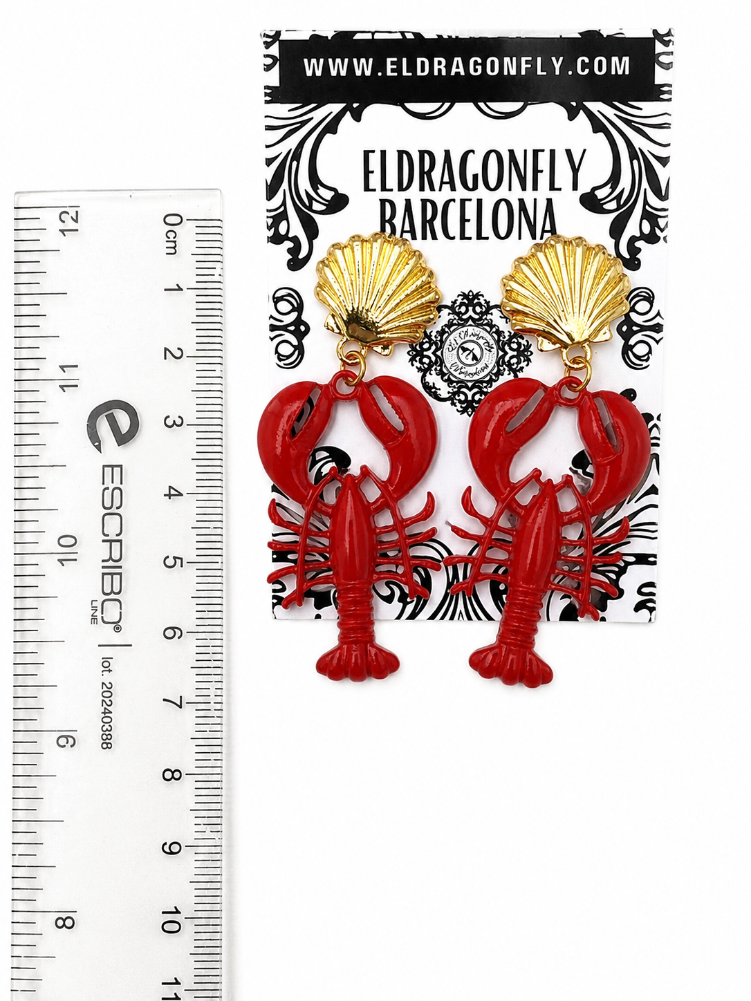Pendientes Langosta Rojos con Concha Dorada | Pendientes Marineros Inspirados en Ibiza | Joyería Mediterránea Original | Estilo Boho Verano
