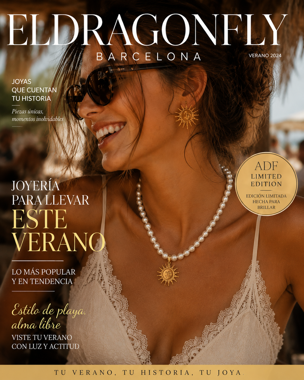 Collar de Perlas de Río con Colgante Sol Chapado en Oro |Edición Alba Valentina