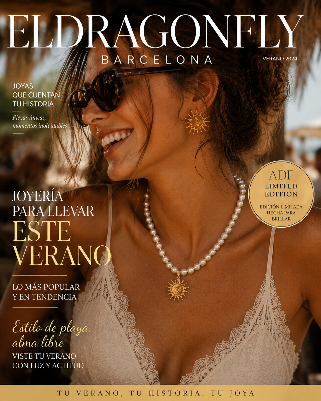 Collar de Perlas de Río con Colgante Sol Chapado en Oro |Edición Alba Valentina