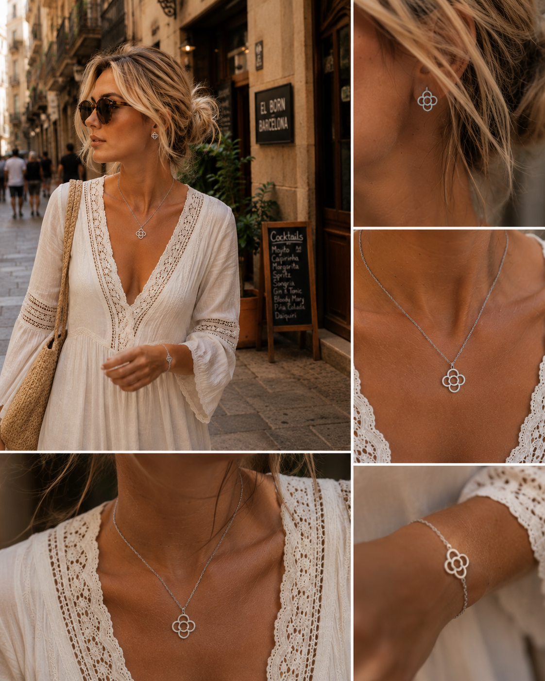 Colección San Rosa – Set Flor de Barcelona en Plata (acero inoxidable)
