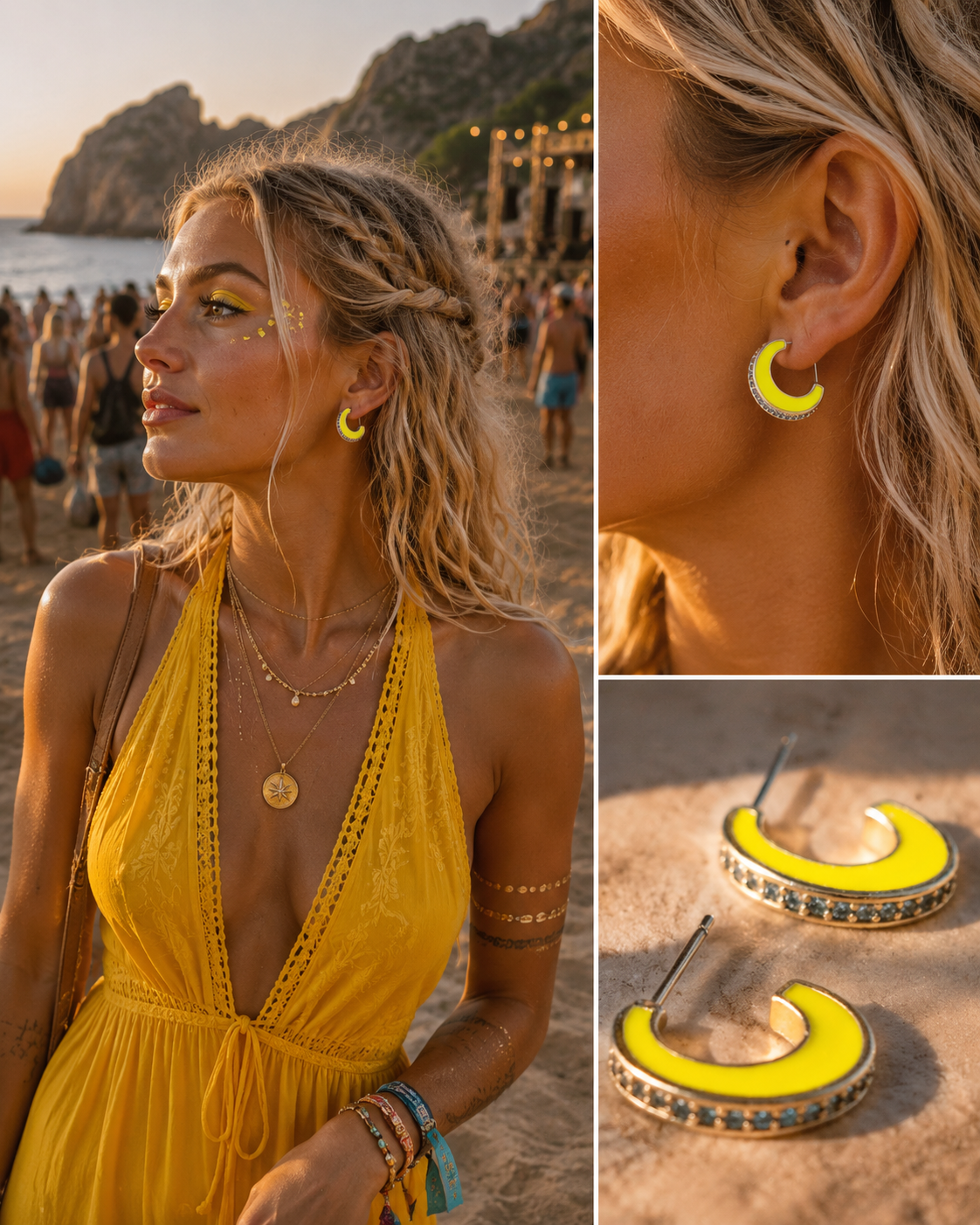 Pendientes chapados en oro estilo festival playero | Edición Yolanda Carmen